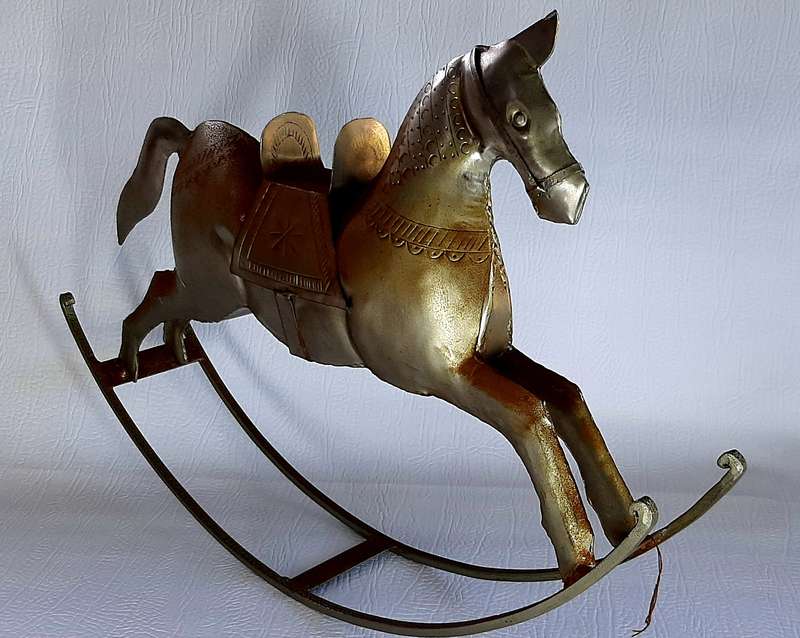 GORGEOUS VINTAGE TIN PLATE ROCKING HORSE