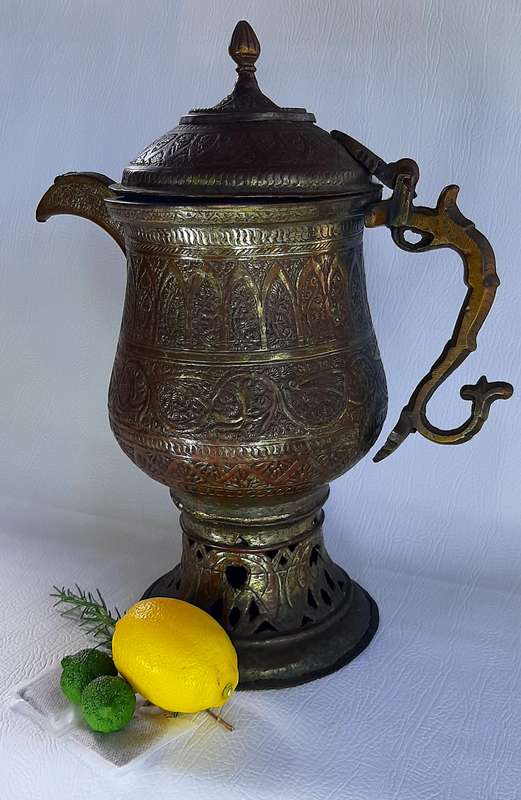 LARGE EXQUISITE BRASS TURKISH CEZVE COFFEE POT