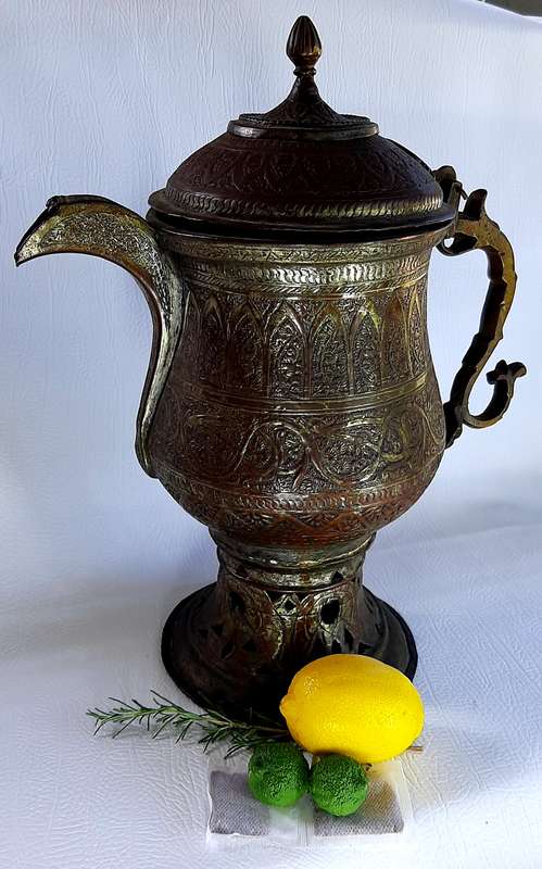 LARGE EXQUISITE BRASS TURKISH CEZVE COFFEE POT