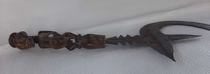 RARE 19TH-CENTURY DECORATIVE SCYTHE WITH ORNATE CARVED HANDLE