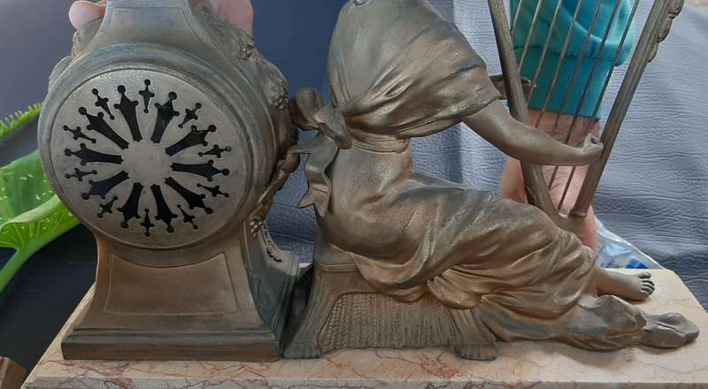 ANTIQUE (EARLY 1900'S) PEWTER & MARBLE CLOCK SET - "MELODIE" BY A. RICHIR