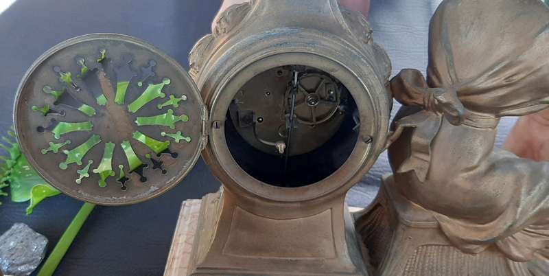 ANTIQUE (EARLY 1900'S) PEWTER & MARBLE CLOCK SET - "MELODIE" BY A. RICHIR