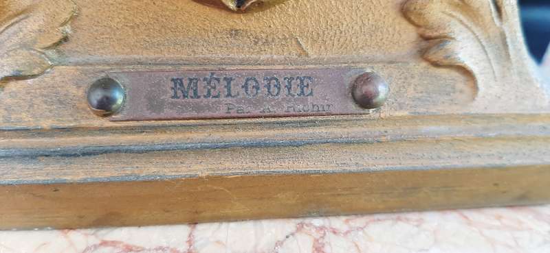 ANTIQUE (EARLY 1900'S) PEWTER & MARBLE CLOCK SET - "MELODIE" BY A. RICHIR