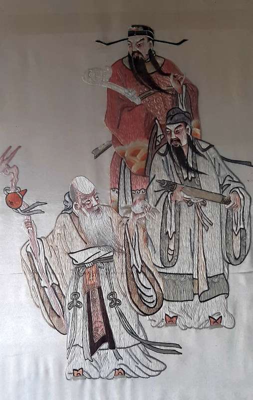 ANTIQUE ORIENTAL SILK WEAVE - SANXING: BLESSINGS, PROSPERITY AND LONGEVITY