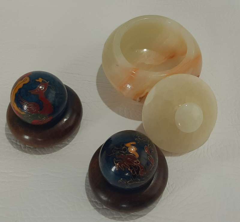 ORNATE BAODING BALLS & ALABASTER BOWL - ELEGANT COLLECTIBLE SET