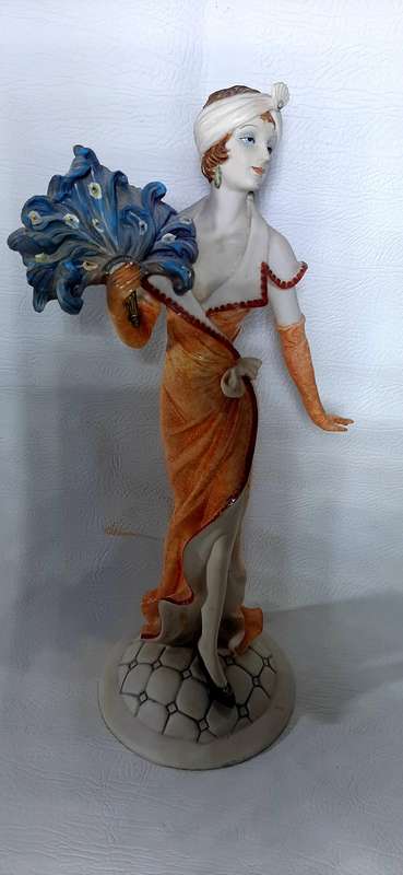 VINTAGE 43cm HAND PAINTED RESIN STATUE - EDWARDIAN ELEGANCE & FLORAL CHARM