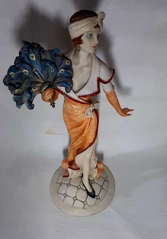 VINTAGE 43cm HAND PAINTED RESIN STATUE - EDWARDIAN ELEGANCE & FLORAL CHARM