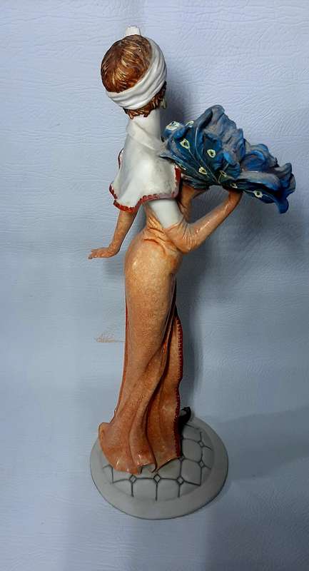 VINTAGE 43cm HAND PAINTED RESIN STATUE - EDWARDIAN ELEGANCE & FLORAL CHARM