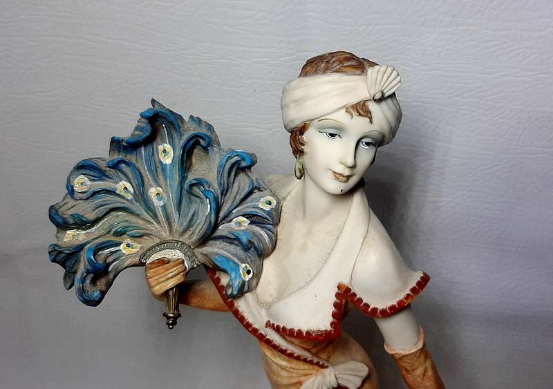 VINTAGE 43cm HAND PAINTED RESIN STATUE - EDWARDIAN ELEGANCE & FLORAL CHARM