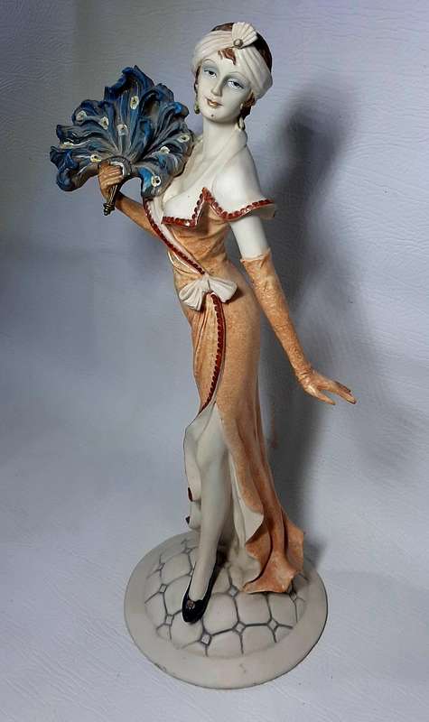 VINTAGE 43cm HAND PAINTED RESIN STATUE - EDWARDIAN ELEGANCE & FLORAL CHARM