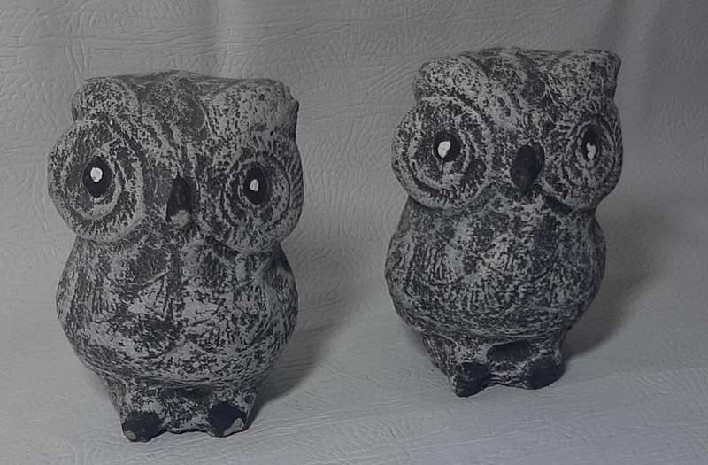 PAIR OF ELEGANT STONE OWL STATUES - HANDCRAFTED GARDEN OR INDOOR DECOR