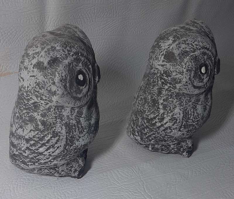 PAIR OF ELEGANT STONE OWL STATUES - HANDCRAFTED GARDEN OR INDOOR DECOR