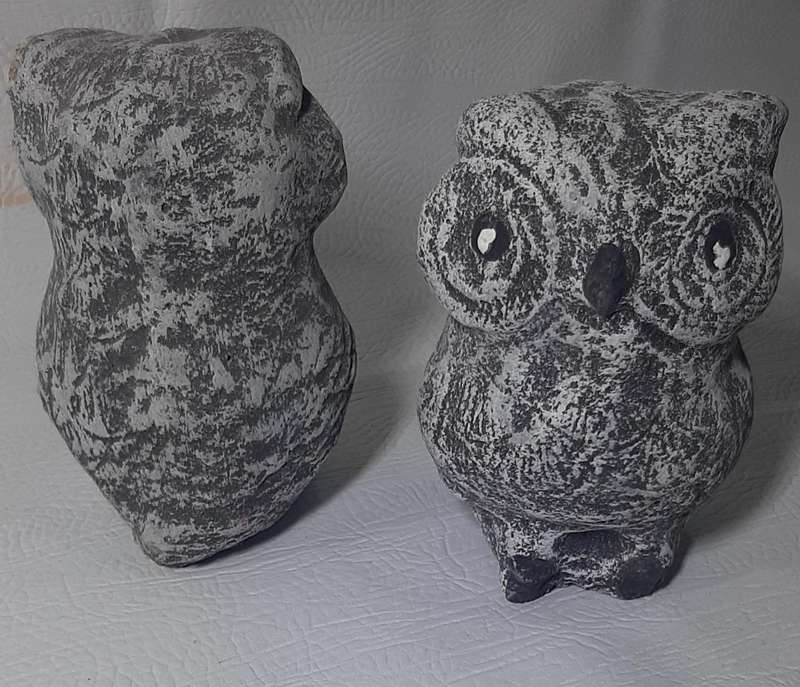 PAIR OF ELEGANT STONE OWL STATUES - HANDCRAFTED GARDEN OR INDOOR DECOR