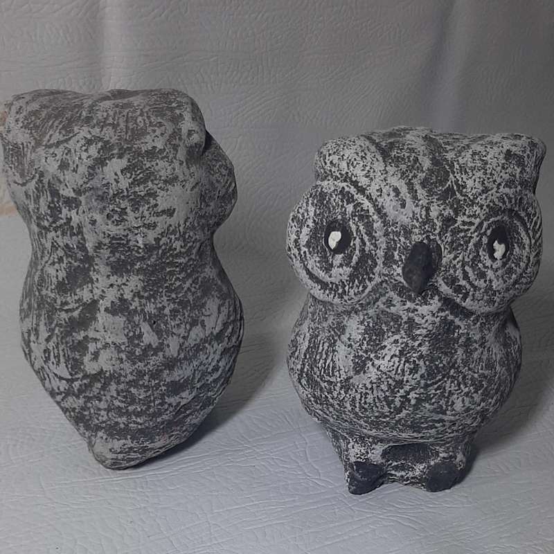 PAIR OF ELEGANT STONE OWL STATUES - HANDCRAFTED GARDEN OR INDOOR DECOR