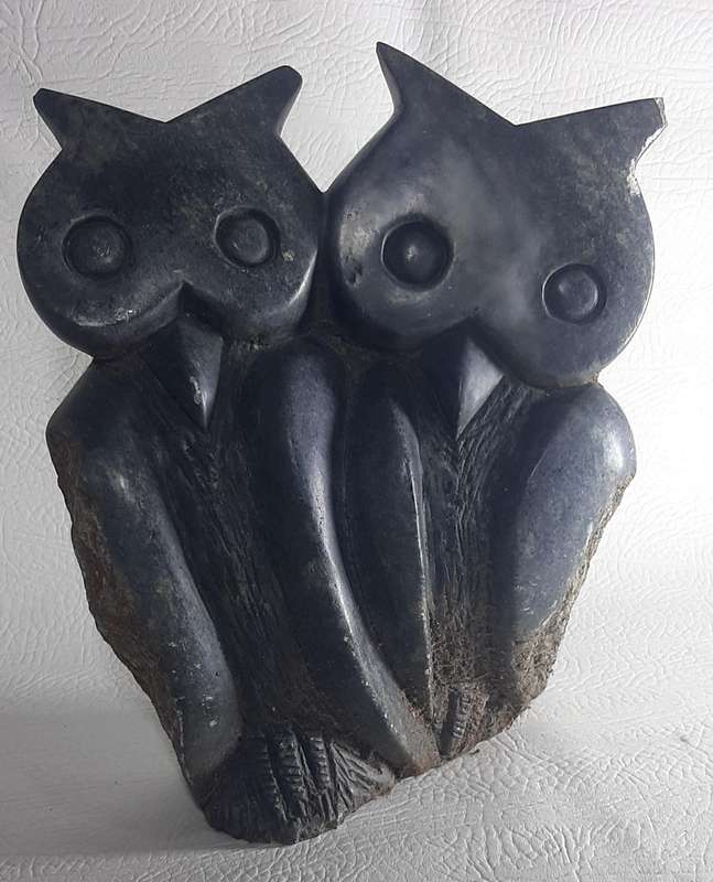 STUNNING AND CUTE SOAPSTONE OWL CARVING - UNIQUE HANDMADE ART PIECE