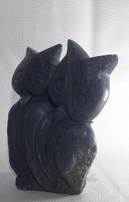 STUNNING AND CUTE SOAPSTONE OWL CARVING - UNIQUE HANDMADE ART PIECE