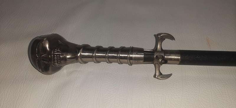 ANTIQUE SKULL-HANDLED WALKING STICK WITH CONCEALED BLADE - 98CM