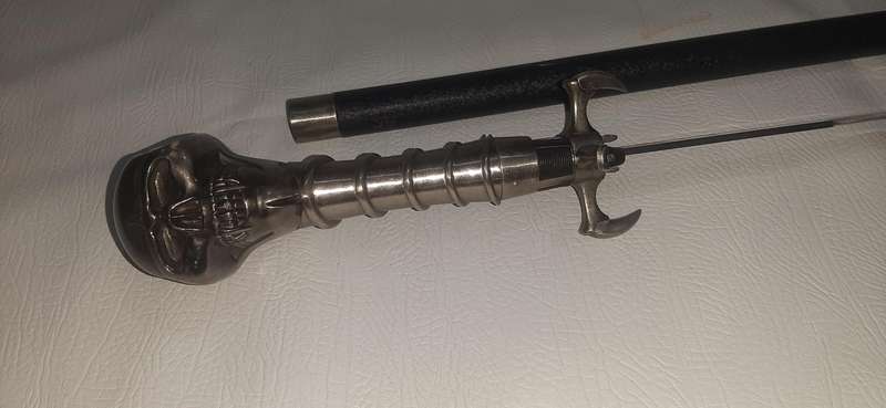 ANTIQUE SKULL-HANDLED WALKING STICK WITH CONCEALED BLADE - 98CM