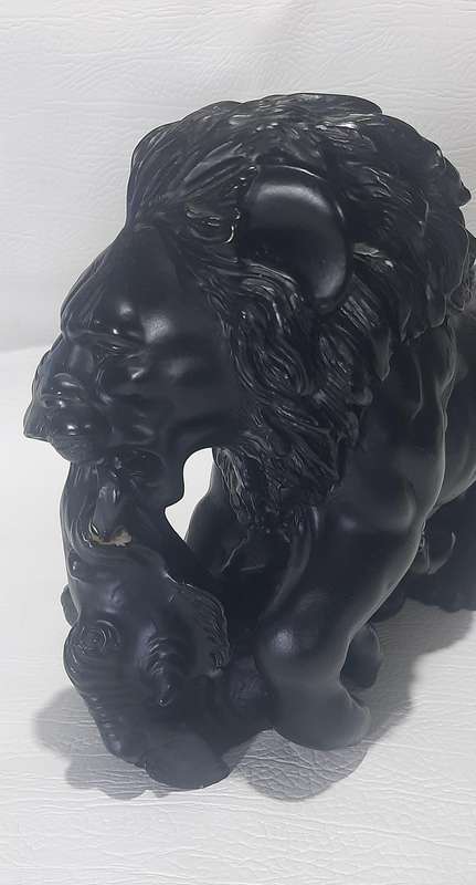MAJESTIC LION vs WARTHOG RESIN SCULPTURE - EXQUISITE WILDLIFE ART