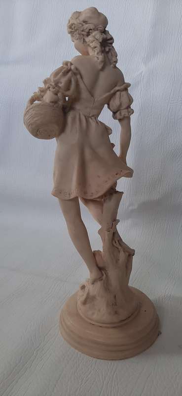 VINTAGE IVORINE FIGURINE - ELEGANT WOMAN WITH BASKET (34cm TALL)