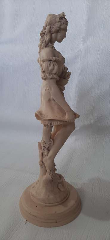 VINTAGE IVORINE FIGURINE - ELEGANT WOMAN WITH BASKET (34cm TALL)