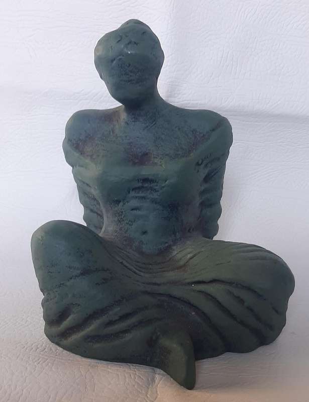 HANDCRAFTED HOLLOW CERAMIC SCULPTURE - MEDITATIVE FEMALE FORM (17cm x 20cm x 20cm)