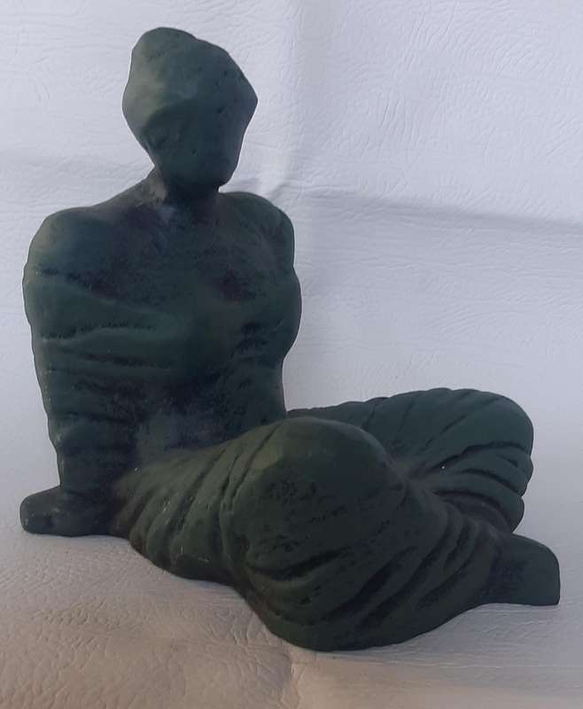 HANDCRAFTED HOLLOW CERAMIC SCULPTURE - MEDITATIVE FEMALE FORM (17cm x 20cm x 20cm)