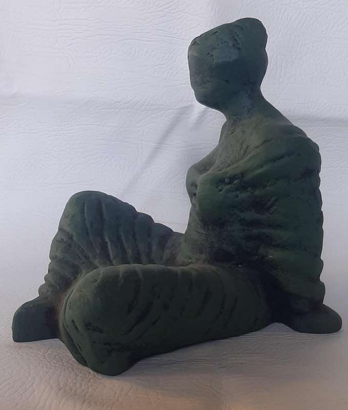 HANDCRAFTED HOLLOW CERAMIC SCULPTURE - MEDITATIVE FEMALE FORM (17cm x 20cm x 20cm)