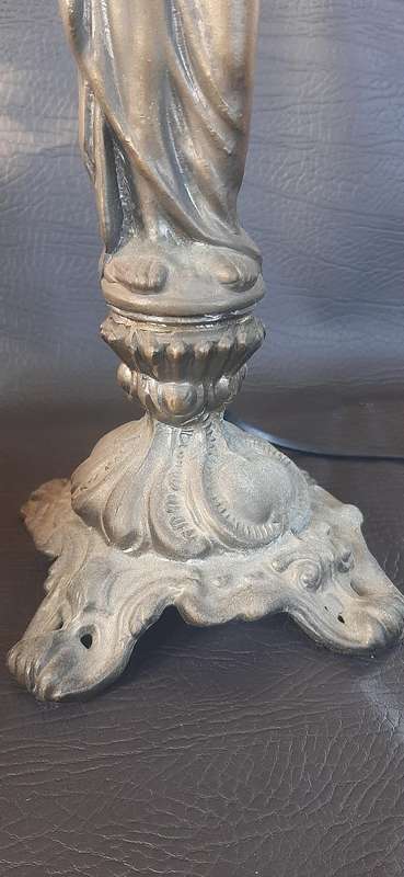 PEWTER STATUE LAMP WITH BURGUNDY SHADE  ELEGANT FUNCTIONAL ART