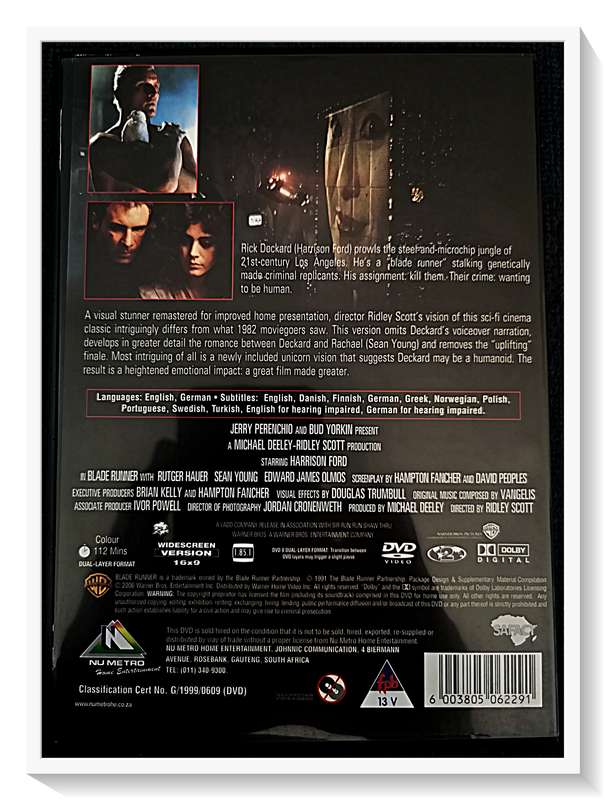 Bladerunner - DVD - Harrison Ford - Cult Classic - Casing and Disc in Very Good Condition *****