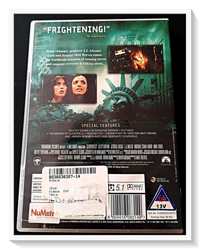 Cloverfield - SPECIAL FEATURES - Spectacular Sci-Fi Horror - DVD - PG13 - Disc & Casing VG+
