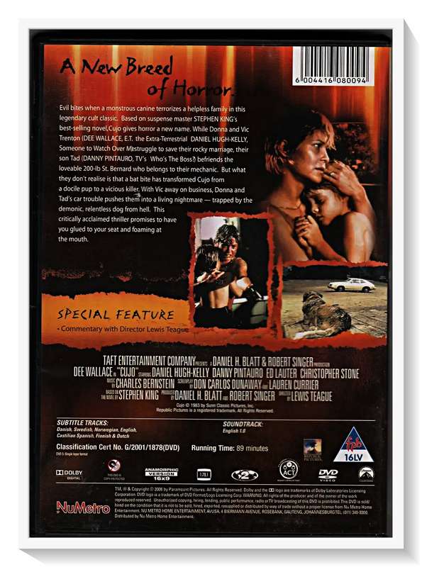 Stephen King CUJO - Special Collector's Edition - DVD - 2-16 V - Disc & Casing in Excellent Cond.***