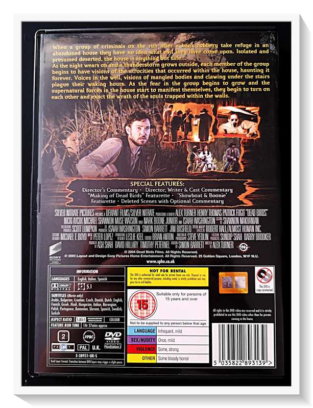 Deadbirds - Plus Special Features - Horror - PG16VHL - DVD - Disc and Casing in Very Good Condition