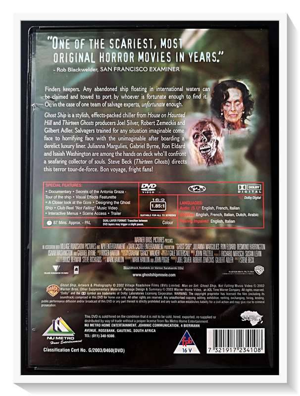 Ghost Ship - Brilliant Haunting / Supernatural Film - PG16V - DVD - Disc and Casing Very Good
