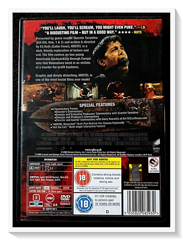 HOSTEL - A Quentin Tarantino Film - UNSEEN EDITION - Special Features - 18VHN - Disc & Casing: VG+