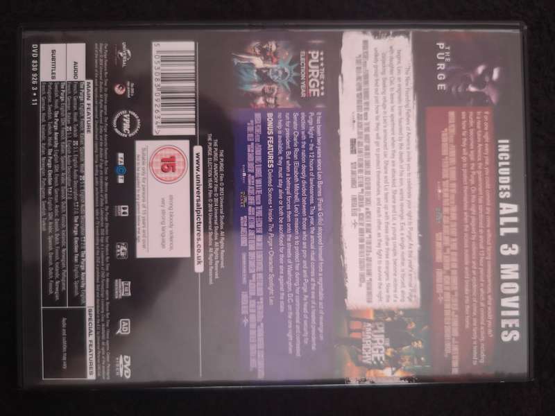 PURGE: The 3X Movie Collection - DVD - Horror/Thriller - LIKE NEW / Only One Disc was Viewed once *