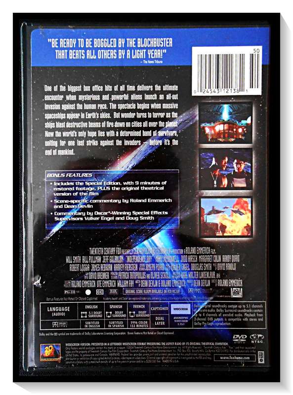 Independence Day - LIMITED EDITION - Bonus Features - DVD Disc & Casing Cover in A+ Condition.