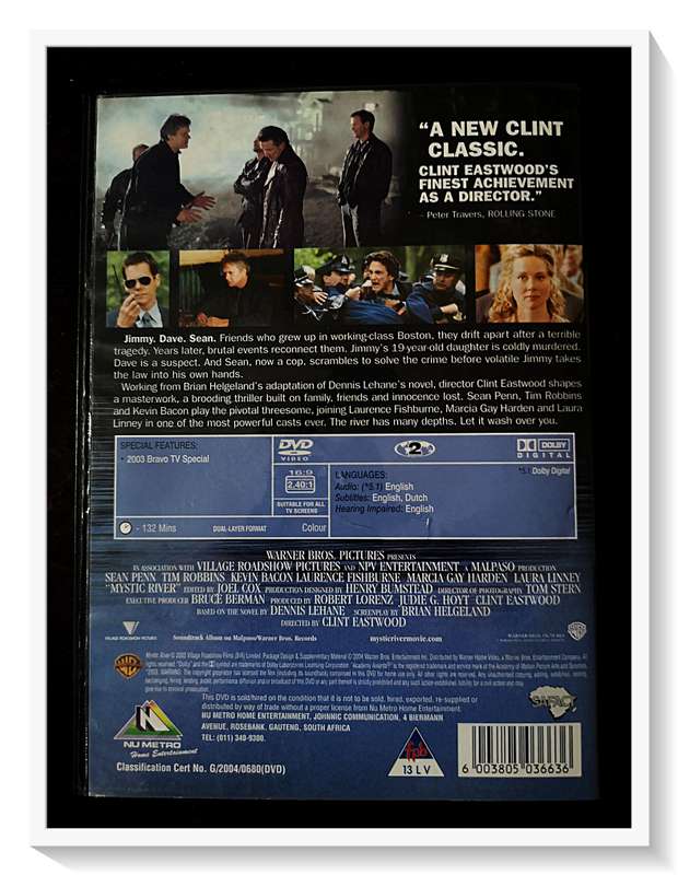 MYSTIC RIVER Staring Sean Penn - Kevin Bacon and Tim Robbins - In Excellent Condition