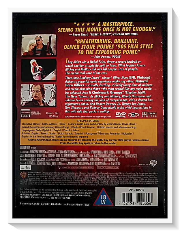Natural Born Killers - Cult Classic - Oliver Stone - PG2-18NVL - Casing & Disc in Excellent Cond.