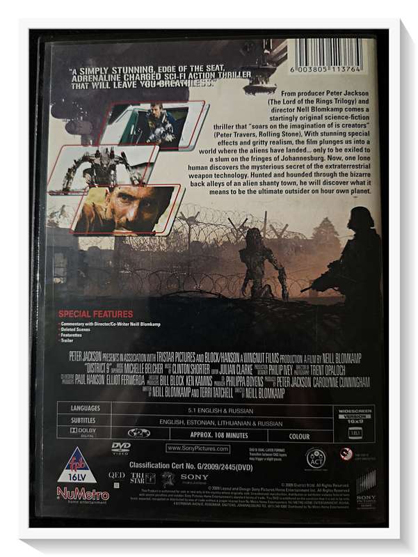 Peter Jackson's DISTRICT 9 - Controversial Sci-Fi Film - PG2-16VL - Casing &Disc Excellent Condition