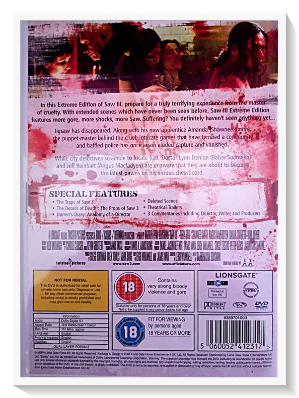 SAW III - Extreme Edition - Loads of Bonus Features - Disc and Casing in Excellent Condition (A+)