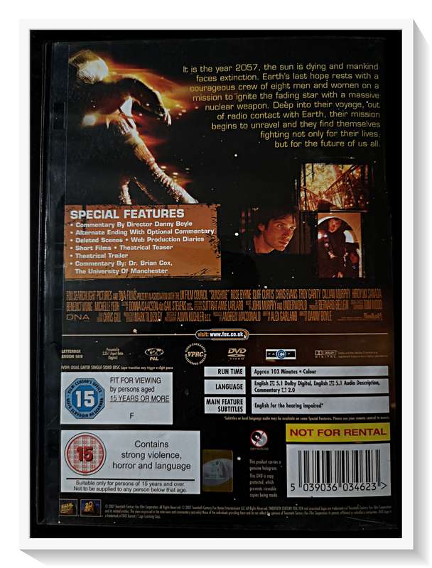 Sunshine DVD SciFi Horror - Cover and Disc in Very Good Condition ***