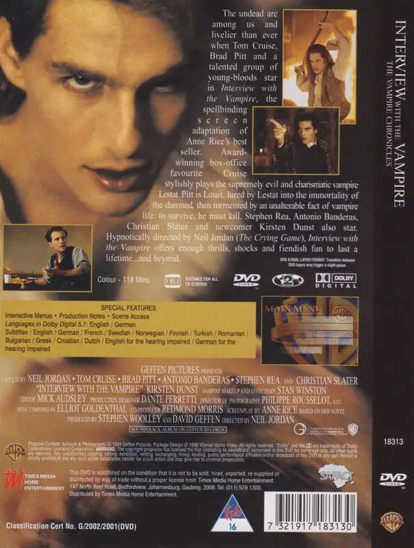 Interview with a Vampire (Anne Rice) - DVD - 2-16 NVH - Bonus Material - Disc & Casing A+