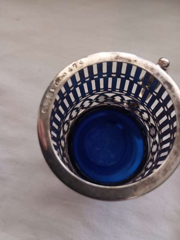 Lovely silver mustard pot , blue lined intact