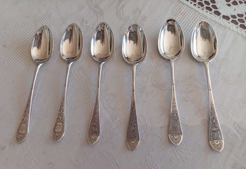 6 bright cut sterling teaspoons