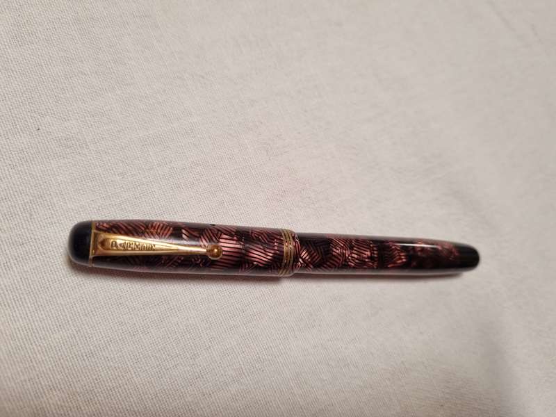 Parker Televisor in Hatched Burgundy Marble, c1935. Smooth Medium FIVE STAR Nib.