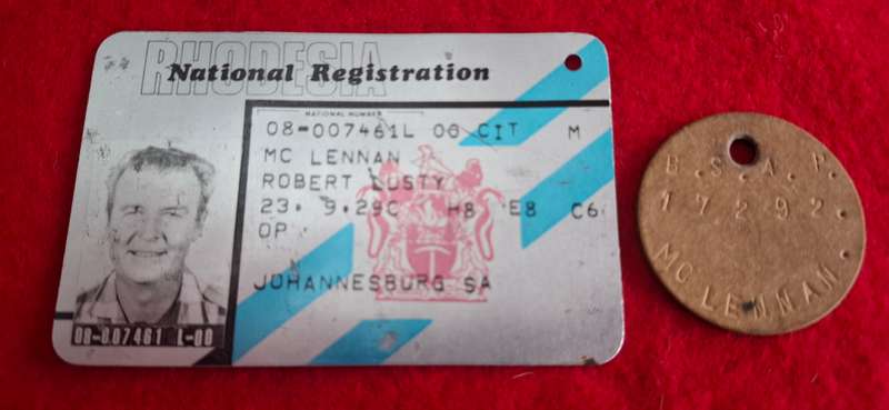 RHODESIAN METAL ID CARD + DOG TAG (BSAP) - AS FOUND, PRESUMED THE SAME PERSON?     (8735)