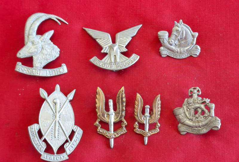 RHODESIAN ARMY - 7 X PERIOD CAST BADGES USED FOR COMMEMORATIVE DISPLAYS  RIFLE REGTS.  (8779)