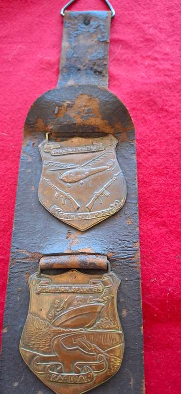 RHODESIAN OP AREAS MINI PLAQUES ON LEATHER - UNIQUE - MADE FROM SPENT CARTRIDGES - SEE BELOW (8812)