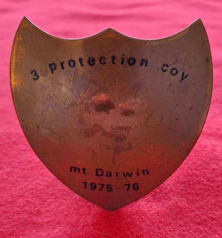 RHODESIAN ARMY - MINI STANDING PLAQUE - 3 PROTECTION COY. MT. DARWIN 1975/76 - HEIGHT 82mm   (8802)